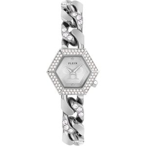 Philipp Plein, Accessoires, Dames, Grijs, ONE Size, Hexagon Groumette Zilveren Quartz Horloge