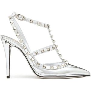 Valentino, Zilveren Rockstud Enkelband Pumps Grijs, Dames, Maat:40 1/2 EU