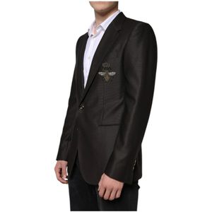 Dolce & Gabbana, Jassen, Heren, Zwart, M, Wol, Zwarte Wol Slim Fit Blazer