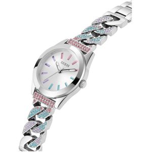 Guess, Accessoires, Dames, Grijs, ONE Size, Serena Zilveren Kristal Horloge