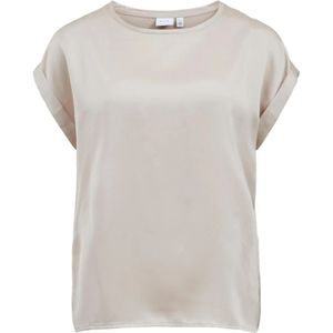 Vila, Tops, Dames, Beige, XS, Gouden Effen Ronde Hals Dames T-shirt