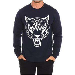 Plein Sport, Sweatshirts & Hoodies, Heren, Blauw, 2Xl, Katoen, Ronde Hals Sweatshirt met Merk Print