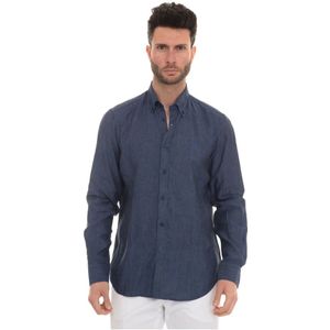 Harmont & Blaine, Overhemden, Heren, Blauw, 3Xl, Linnen, Casual overhemd met knoopsluiting