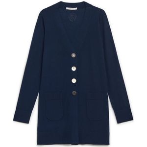 Maliparmi, Merino Wol V-hals Cardigan met Contrasterende Grosgrain Blauw, Dames, Maat:S