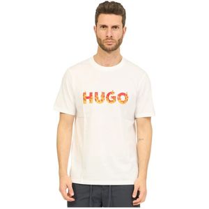 Hugo Boss, Tops, Heren, Wit, XL, Flame Logo Wit T-shirt