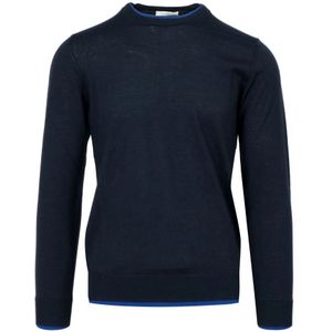 Paolo Pecora, Sweatshirts & Hoodies, Heren, Blauw, S, Wol, Blauwe Wollen Trui, Ronde Hals, Lange Mouwen
