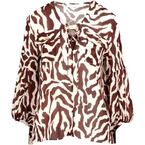 Simona Corsellini, Blouses & Shirts, Dames, Beige, L, Bamboe, Zebra Print V-Neck Blouse
