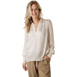 Est'Seven, Blouses & Shirts, Dames, Beige, XL, Zijden V-hals Blouse met Ruches