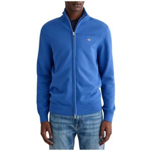 Gant, Truien, Heren, Blauw, S, Katoen, Casual Cotton Zip Cardigan