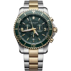 Victorinox, Stalen Quartz Horloge, Groene Kast, Zilveren Band Veelkleurig, Heren, Maat:ONE Size