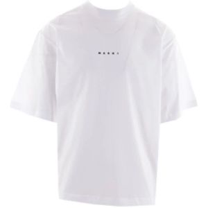 Marni, Tops, Heren, Wit, S, Katoen, Witte Logo Print Katoenen T-shirt