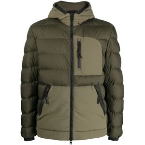 Woolrich, Groene donsjas met logo patch en ritszakken Groen, Heren, Maat:S