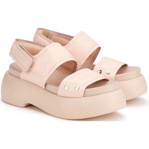 Agl, Schoenen, Dames, Beige, 39 EU, Leer, Beige Puffy Platte Sandalen