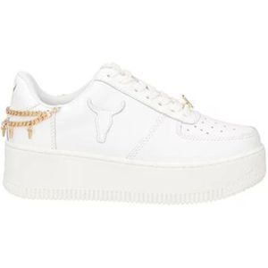 Windsor Smith, Schoenen, Dames, Wit, 37 EU, Leer, Wit Goud Leren Platform Sneakers