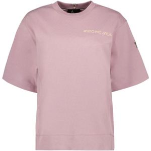 Moncler, Tops, Dames, Roze, M, Katoen, Logo Oversized Ronde Hals T-shirt