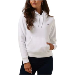Tommy Jeans, Sweatshirts & Hoodies, Dames, Wit, L, Katoen, Witte Fleece Hoodie Sweater