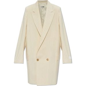 MM6 Maison Margiela, Jassen, Dames, Beige, S, Polyester, Lange blazer