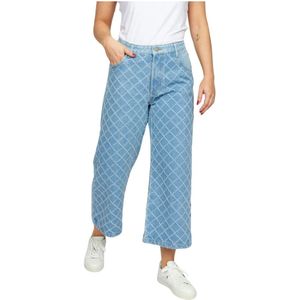 2-Biz, Jeans, Dames, Blauw, XL, Denim, Licht Denim Cropped Jeans met Klassieke Zakken
