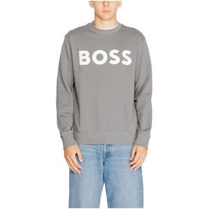 Boss, Sweatshirts & Hoodies, Heren, Grijs, XL, Katoen, Grijze Sweatshirt met Lange Mouwen en Ronde Hals