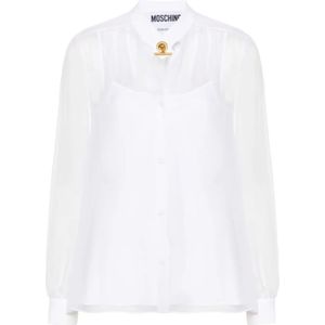 Moschino, Blouses & Shirts, Dames, Wit, S, Witte Zijden Doorschijnende Top