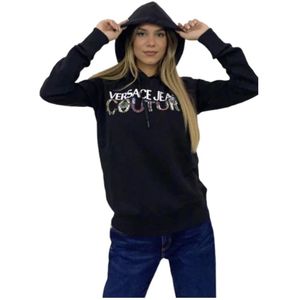 Versace Jeans Couture, Sweatshirts & Hoodies, Dames, Zwart, S, Trainingsshirt, Comfortabele en Stijlvolle Hoodie voor Vrouwen