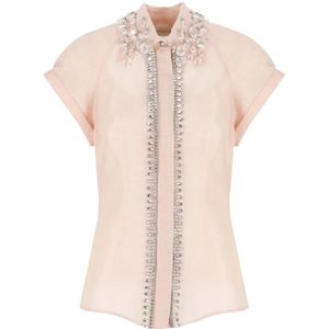 Zimmermann, Roze Linnen en Zijden Blouse met Juweeldetails Roze, Dames, Maat:M