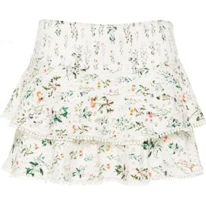 Alice + Olivia, Rokken, Dames, Wit, M, Katoen, Bloemenprint Gerimpelde Rok