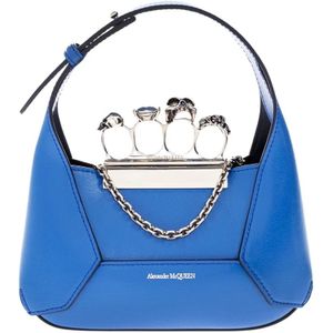 Alexander McQueen, Tassen, Dames, Blauw, ONE Size, Leer, Donkerblauwe Juwelen Mini Schoudertas