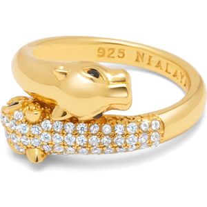 Nialaya, Accessoires, Dames, Geel, 50 MM, Gouden Twisted Panther Ring met CZ Diamanten