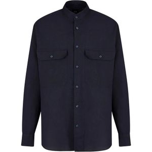 Armani Exchange, Overhemden, Heren, Blauw, XL, Linnen, Lange mouwen overhemd