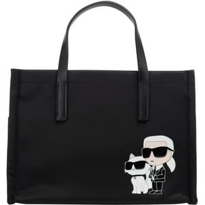 Karl Lagerfeld, Tassen, Dames, Zwart, ONE Size, Gestreepte K/Ikonik Handtas