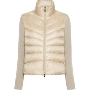 Moncler, Jassen, Dames, Beige, L, Wol, Beige Gebreide Mouw Pufferjas