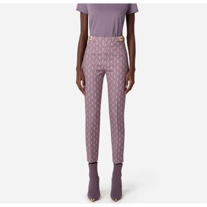 Elisabetta Franchi, Broeken, Dames, Paars, S, Hoge Taille Sigaretbroek met All-Over Logo Print