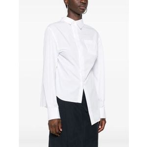 Sacai, Blouses & Shirts, Dames, Wit, M, Witte Asymmetrische Poplin Overhemd