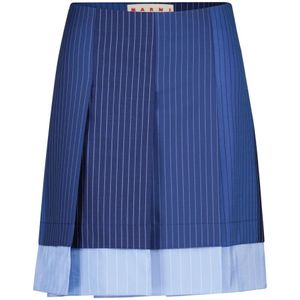 Marni, Gestreepte Wollen Minirok Blauw, Dames, Maat:S