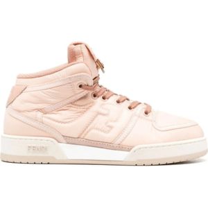 Fendi, Schoenen, Dames, Roze, 38 EU, Leer, Geëmbosseerde hoge sneakers