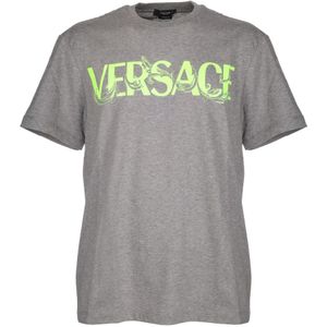 Versace, Tops, Heren, Grijs, M, Katoen, Grijze Katoenen T-Shirt - Regular Fit
