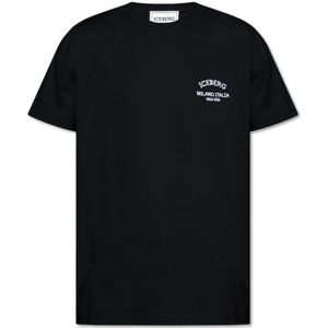 Iceberg, T-shirt met logo Zwart, Heren, Maat:XL