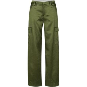 Drykorn, Broeken, Dames, Groen, W26 L32, Katoen, Dames Cargo Broek van Vloeiend Materiaal