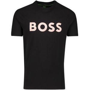 Hugo Boss, Tops, Heren, Zwart, L, Katoen, Zwart Groen T-shirt Ronde Hals