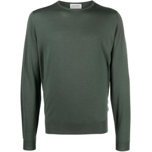 John Smedley, Groene wollen trui met ronde hals Groen, Heren, Maat:M