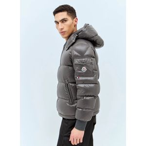 Moncler, Jassen, Heren, Grijs, M, Nylon, Gewatteerd Donsjack met Afneembare Capuchon