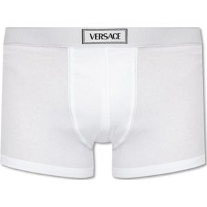 Versace, Geribbelde boxershorts met logo Wit, Heren, Maat:L