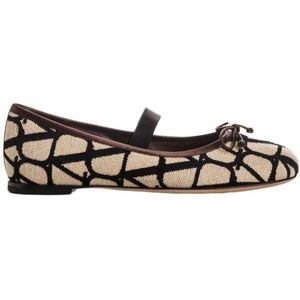 Valentino, Iconografische Canvas Ballerina`s Beige, Dames, Maat:38 1/2 EU