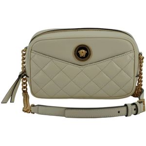 Versace, Tassen, Dames, Beige, ONE Size, Leer, Witte Leren Crossbody Tas