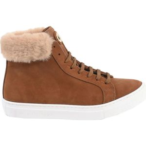 Dee Ocleppo, Schoenen, Dames, Bruin, 41 EU, Suède, Bont Versierde Hoge Top Sneaker