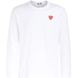 Comme des Garçons Play, Heren T-shirt met lange mouwen en rood hart Wit, Heren, Maat:S