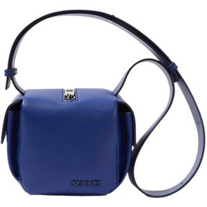 Sunnei, Blauwe Leren Kubus Tas met Verstelbare Schouderband Blauw, Dames, Maat:ONE Size