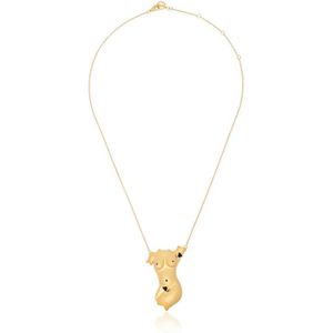 Anissa Kermiche, Vergulde Ketting met Zwarte Onyx en Rode Robijn Hanger Geel, Dames, Maat:ONE Size