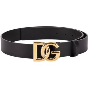 Dolce & Gabbana, Accessoires, Heren, Zwart, 85 CM, Leer, Zwart leren riem met gouden gesp